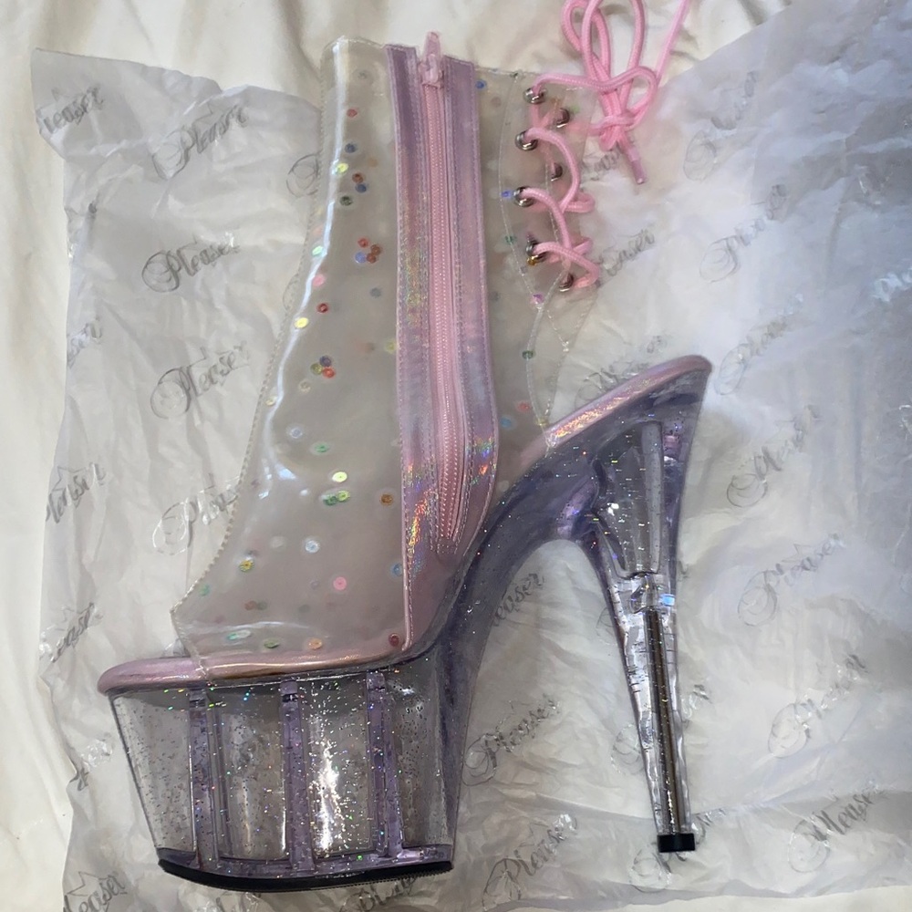 Pleaser Iridescent Pink Lace-Up Heels